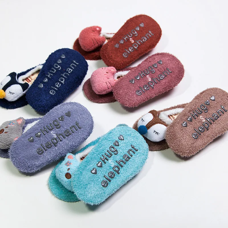 Autumn Winter Cute 3D Cartoon Doll Animal Baby Anti-slip Home Socks Kids 0-5 Years Feather Yarn Indoor Floor Socks Fox Bea