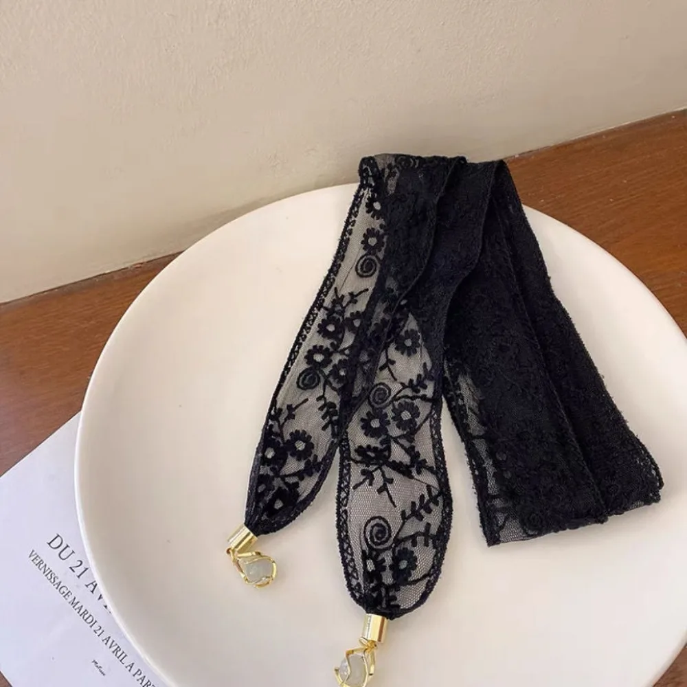 Sciarpa per capelli con nastro di pizzo floreale Decorazione per medicazione Trecce trasparenti Accessori per capelli Sciarpe a collo lungo stile coreano