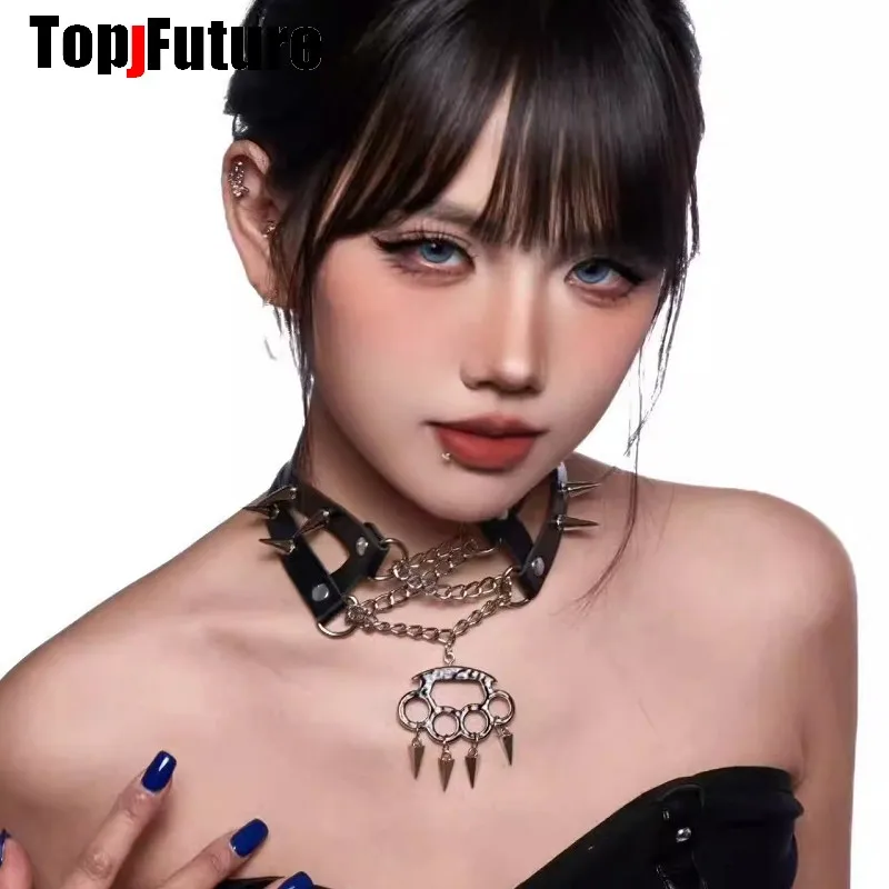 Cat Claw Rivet Leather Choke Harajuku Gothic Women Men Lolita Cosplay Punk Necklace Streetwear Subculture Spice Y2K Girl Collar