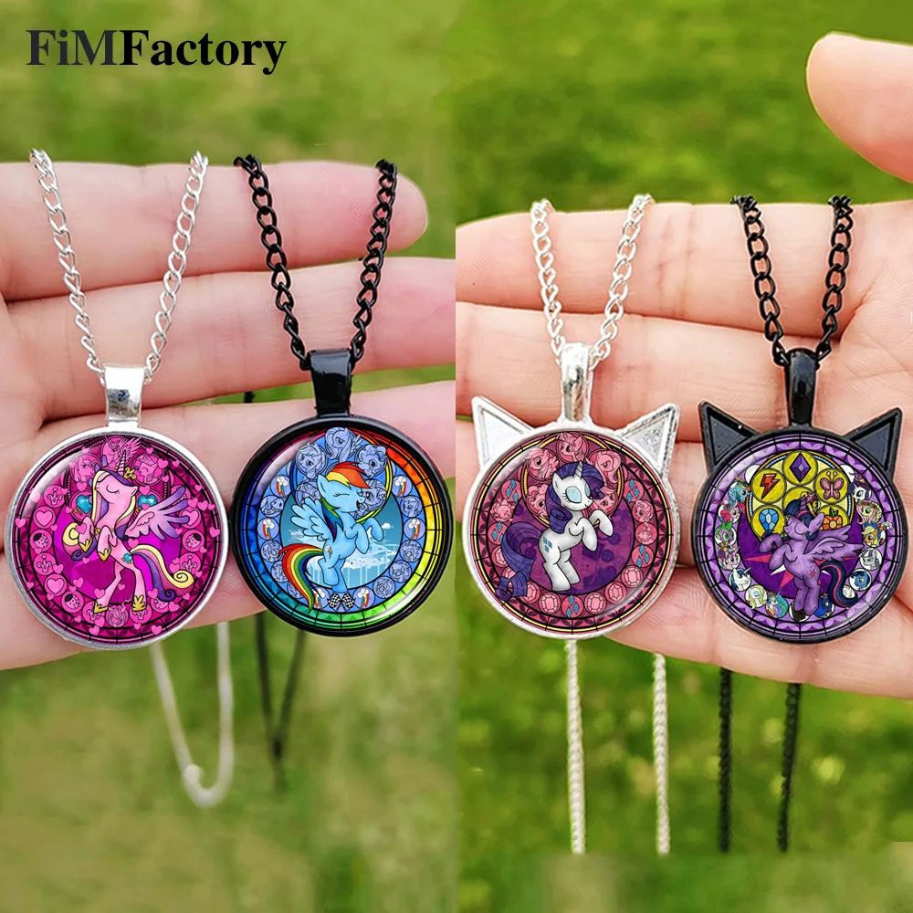 Niedliche Einhorn Pony Halskette Glas Edelstein Anhänger Regenbogen Pferd Prinzessin Kunst Poster Kette Cartoon Kinder Mädchen Geburtstag Schmuck