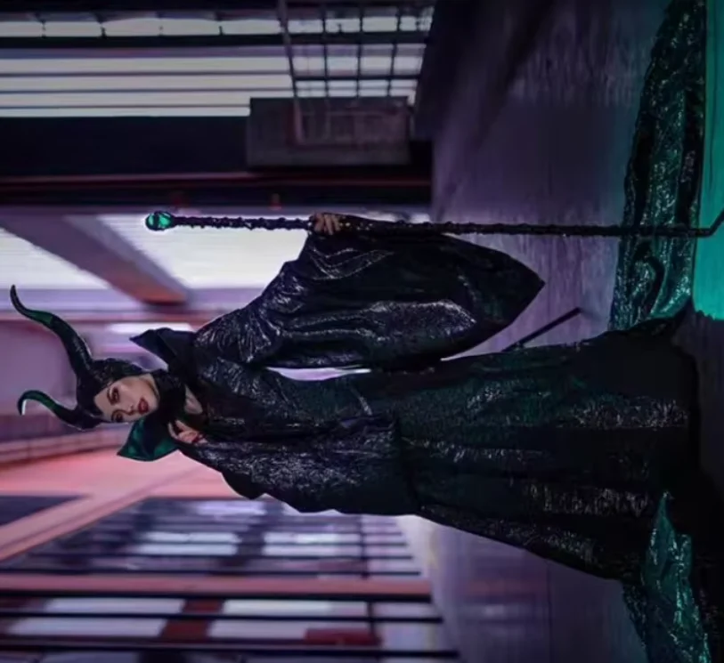 

Наряд для косплея злой королевы, женское нарядное платье для взрослых, роскошный костюм Малефисенты, женский костюм для Хэллоуина, карнавальный костюм, шляпа