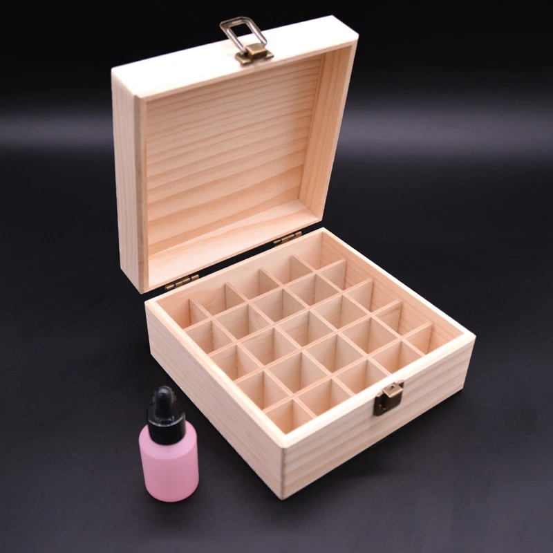 Wooden Storage Box 12/25 Slots Carry Organizer Essential Oil Bottles Aromatherapy Container Storage Box Case