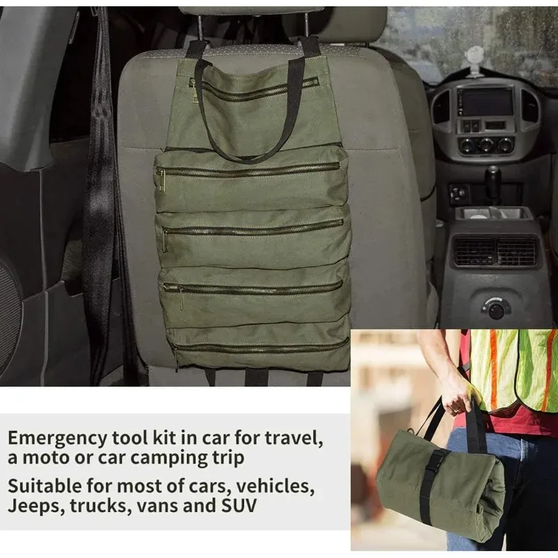 Versatile Tool Storage Bag Roll Up Design for Home Repair Automotive Maintenance Construction Work and Outdoor Adventure Trips