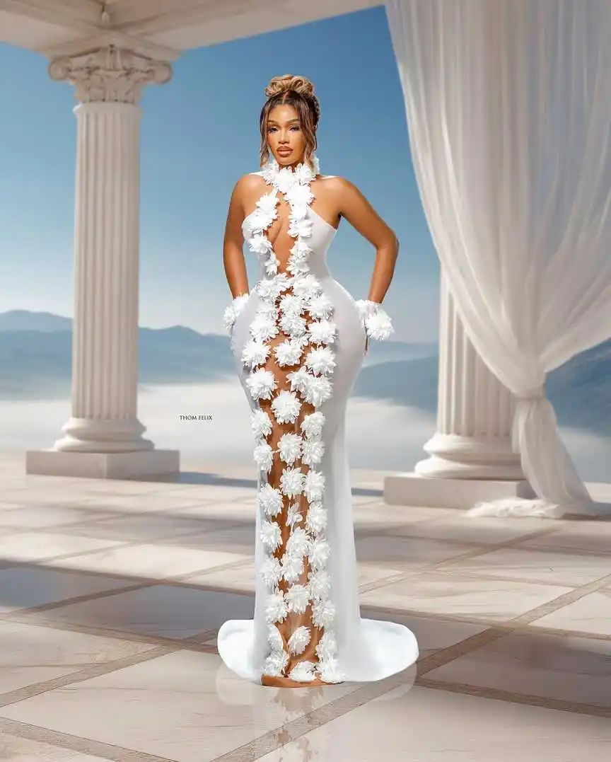 Arabia Mermaid Wedding Dresses Illusion Hand Made Flowers Sexy Bridal Gowns For Women Formal  Bride Dress Customized