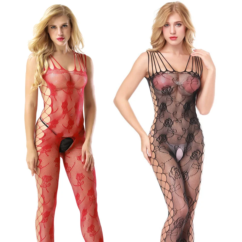 Body de malla elástica para mujer, ropa interior Sexy, lencería, disfraces negros ajustados, Porno, medias íntimas