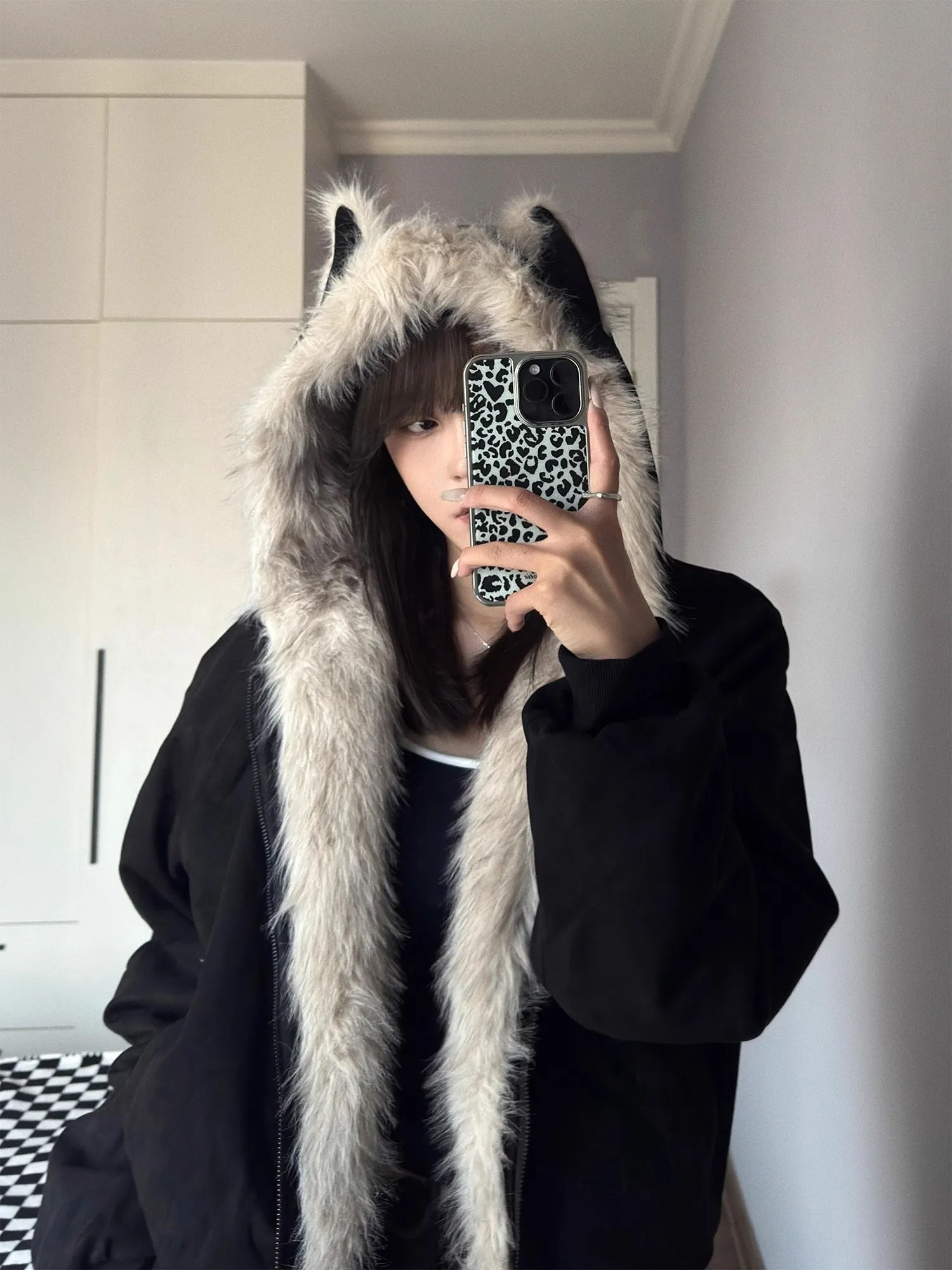 

Bla Ear Fur Collar down Jaet ort Sle Youthful Polyester Fiber Warmth for Men And Women Winter Workwear Coat