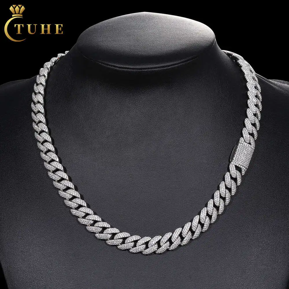 10mm 12mm 3 Rows Moissanite Bubble Cuban Link Chain Pass Diamond Tester S925 Mossanite Iced Out Hip Hop Jewelry Mens Fashion