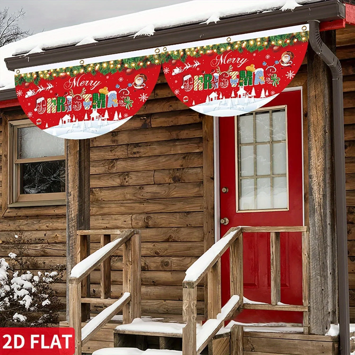 

5 Pcs A Set 2d flat Christmas Red Fan Banner, Merry Christmas Fan Hanging Flag Banner, Christmas Banners 1.5 x 3 ft(45x90cm)