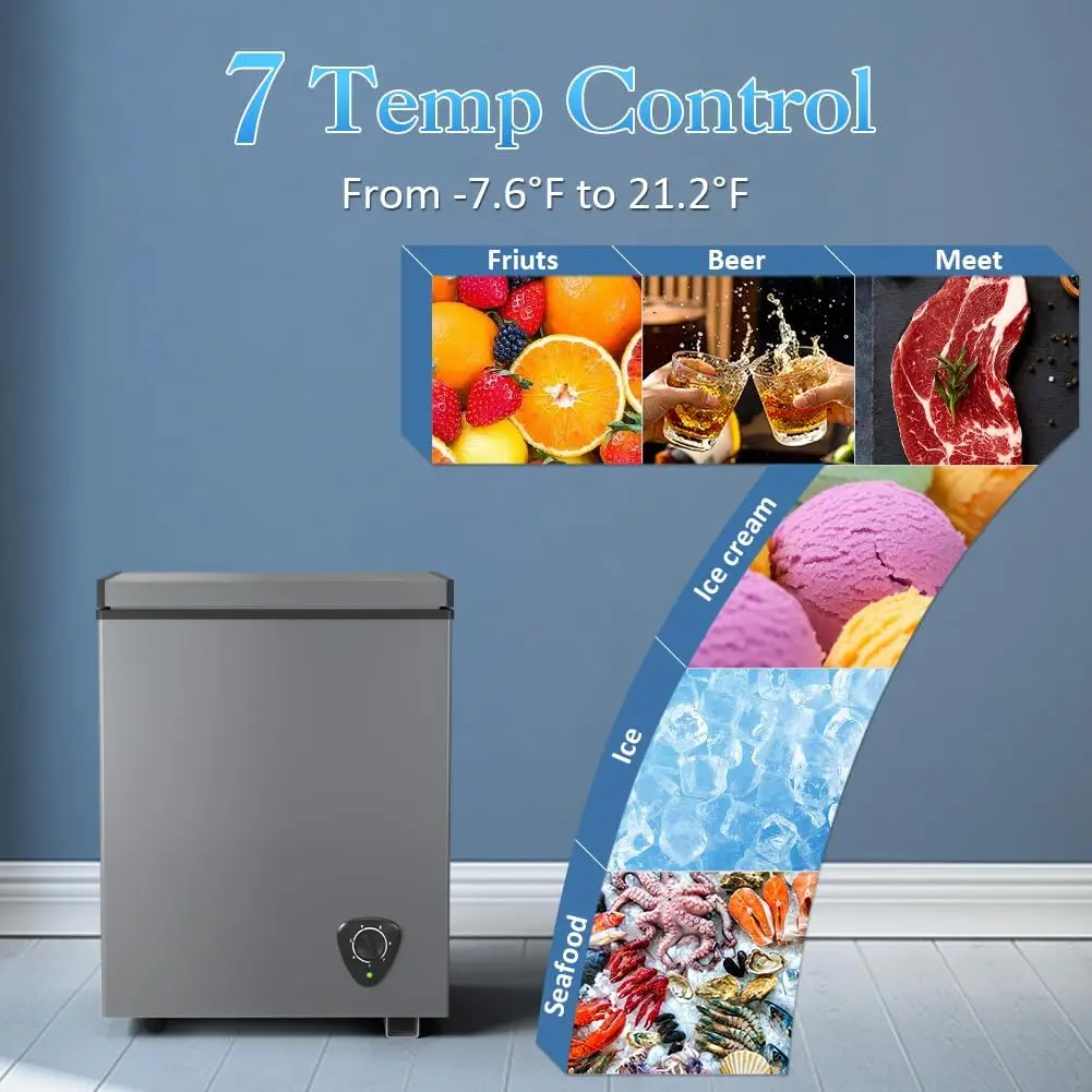Chest Freezer - Compact Deep Freezer Small Freezer 7 Adjustable Temperature with Removable Basket, 3.5 Cubic Feet Energy Saving