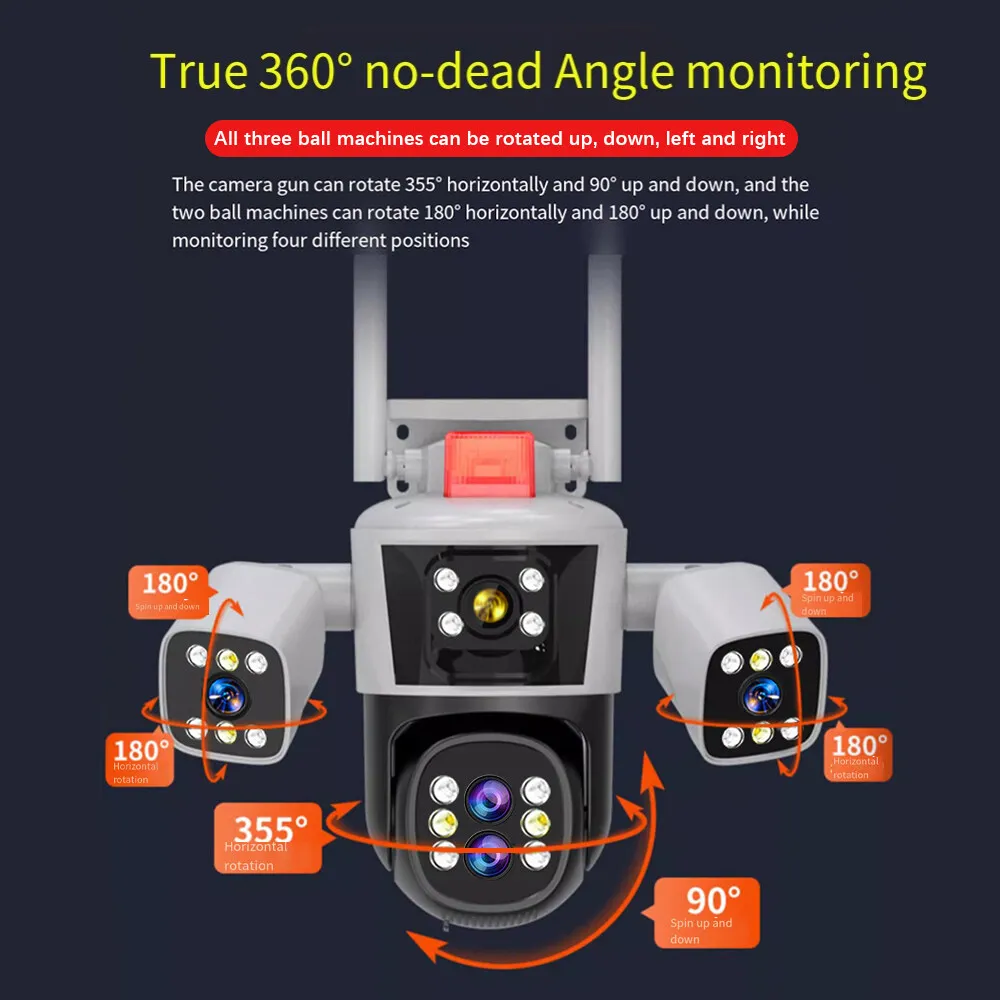 LLSEE 야외 IP 카메라, PTZ 보안 시스템, 4 렌즈, 10배 줌, 12MP 해상도, 8K CCTV