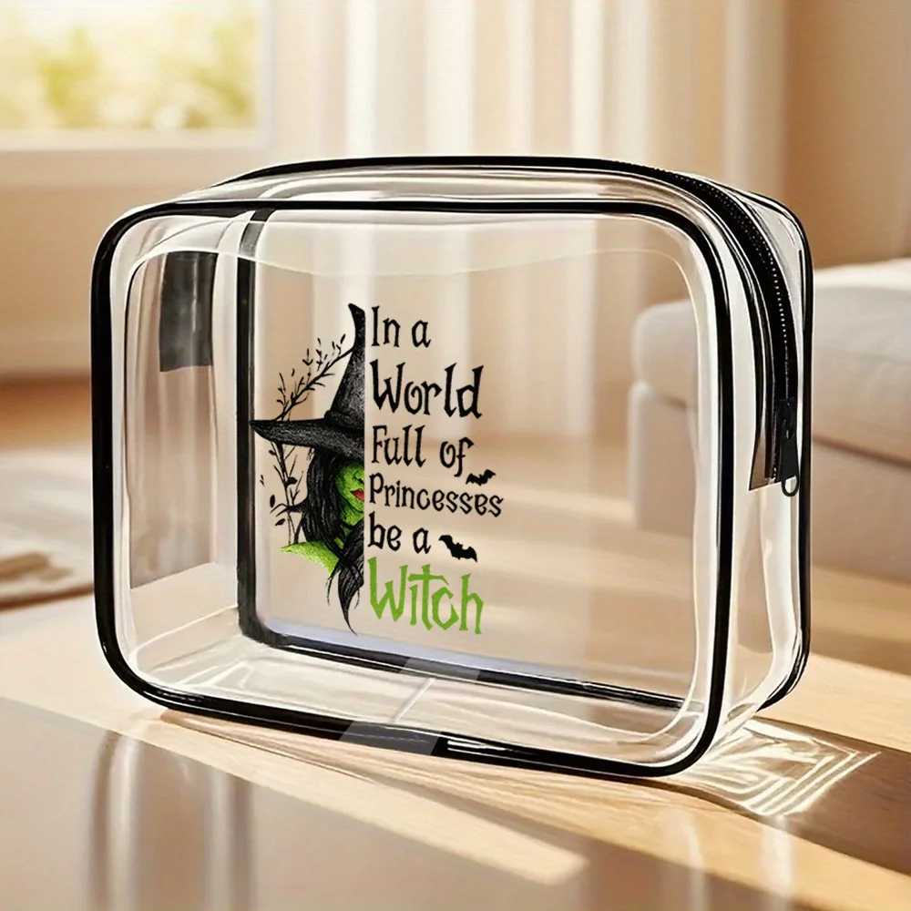 Durchsichtige Kosmetiktasche – Kleine Make-up-Tasche im „Be a Witch“-Design für Reisen und Fitnessstudio