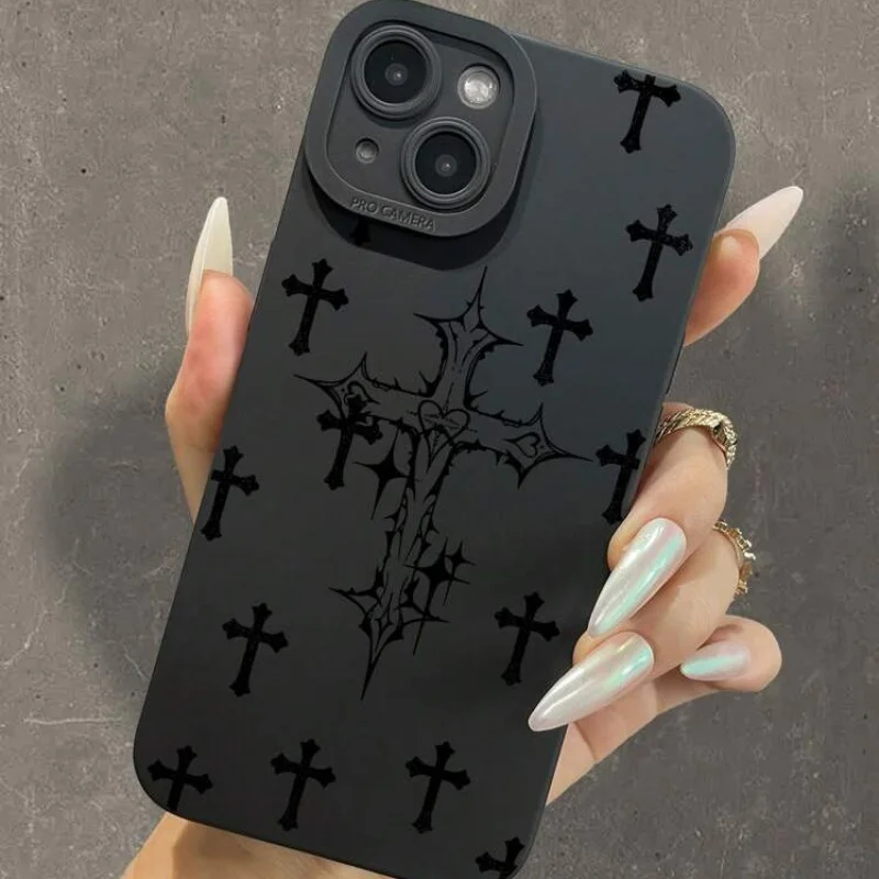 Black Cross phone case for iPhone 15 14 13 12 11 x XR Xs SE2 SE 8 7 plus pro Max mini silicone back cover