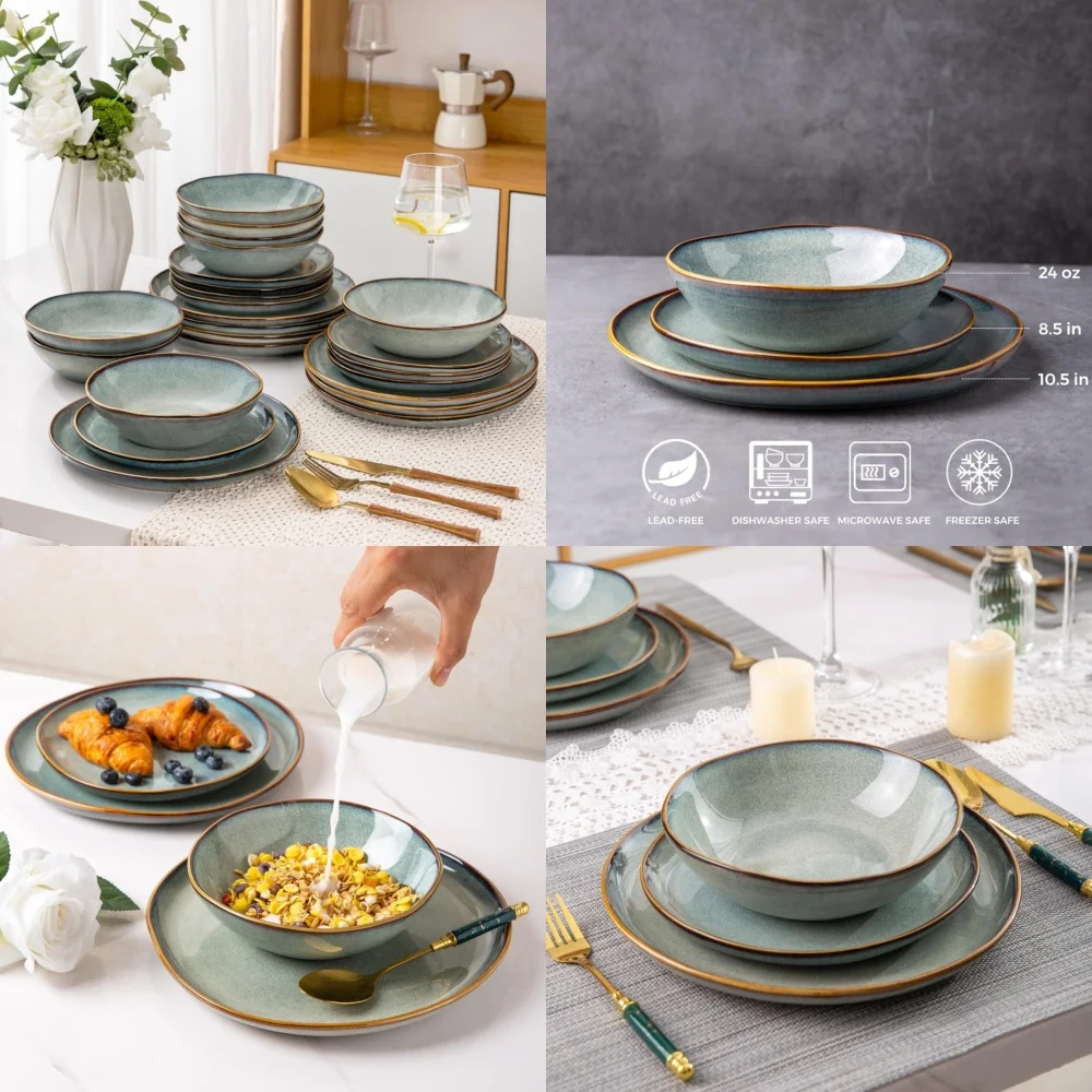 مجموعة أدوات مائدة سيراميك، مجموعة أواني طعام سيراميك مصنوعة يدويًا، أطباق أطباق حجرية لسطح الطاولة الحديثة #1