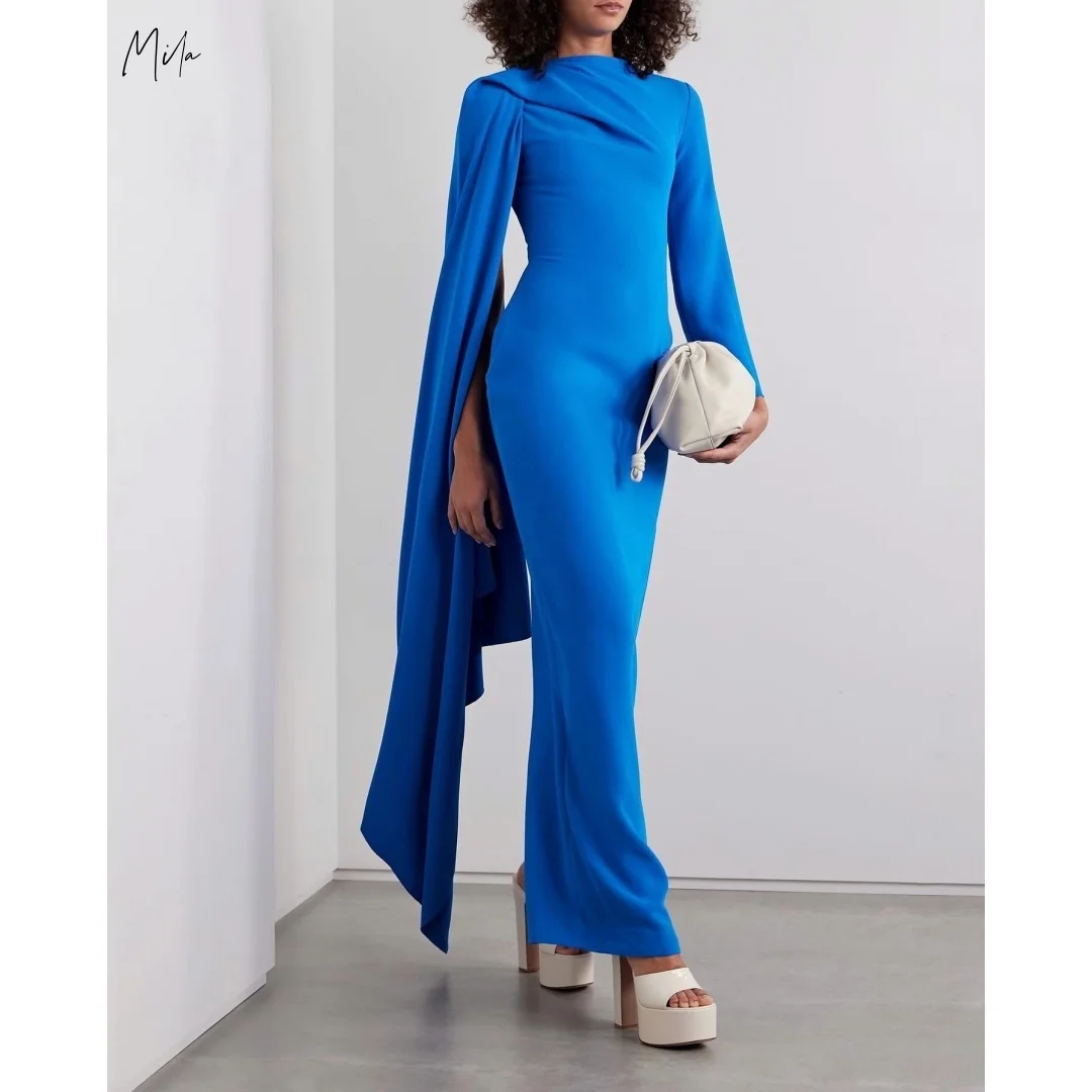 

Mila Royal Blue High Neck Cape Sleeve Prom Dresses Slim Maxi Gown Customized Formal Evening Elegant A-line vestidos de gala 2025