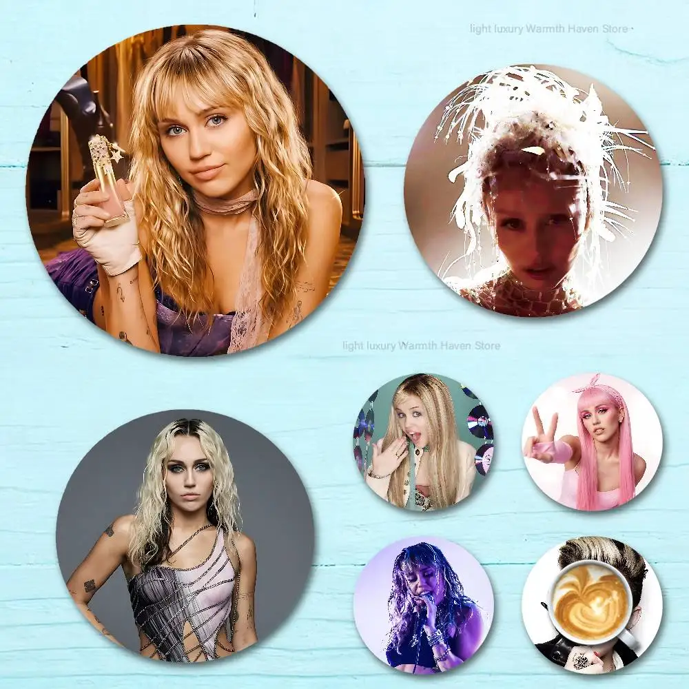 

M-Miley C-Cyrus Younger You Heat Resistant Round Wooden Coasters Non-slip Drink Cafe Decoration 2D Flat Color Print Coasters