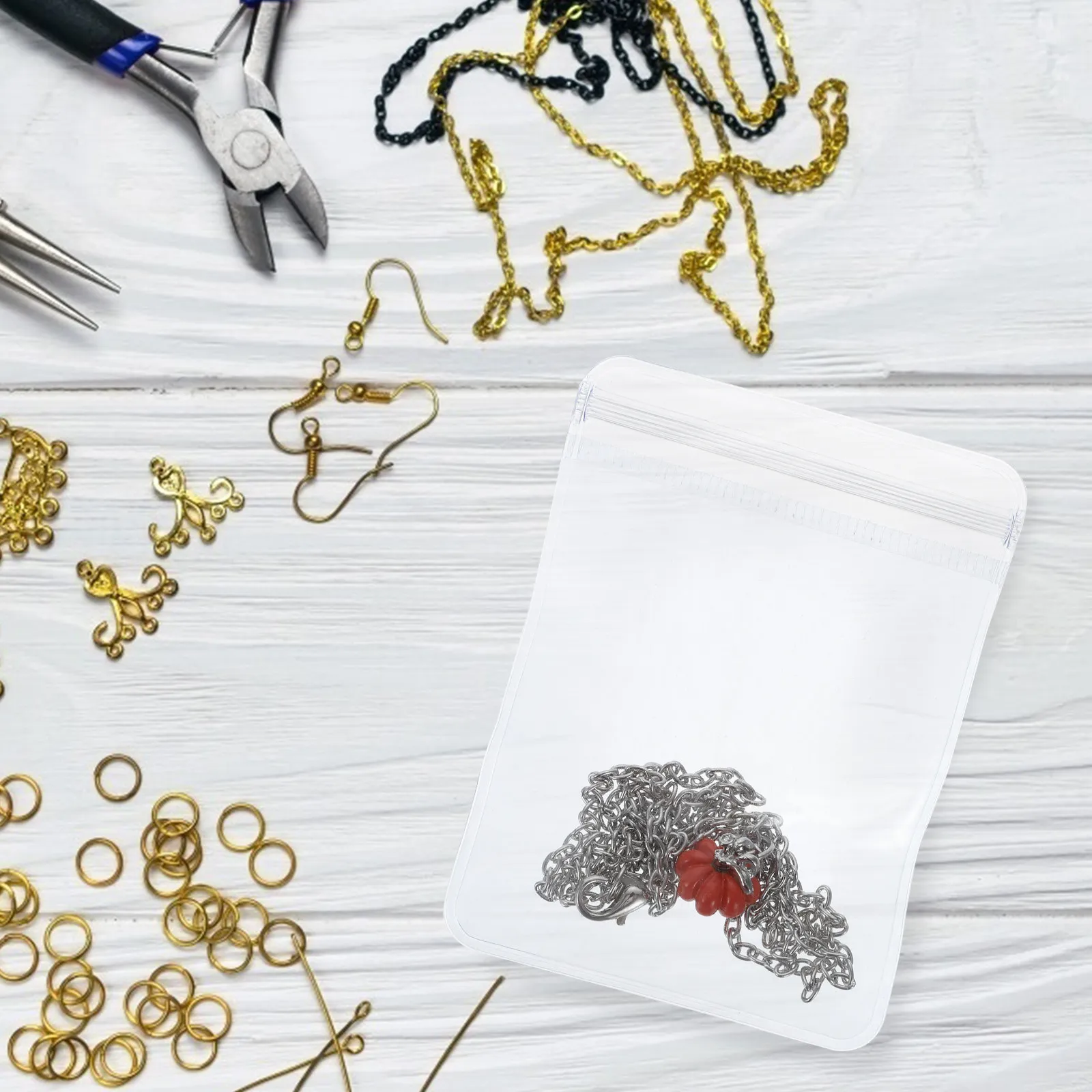 

200Pcs Photo Jewelry Bag Clear Plastic Zipper Lock Storage Pouch for Necklace Earring Ring Jade Button Pearl Mini Organizer