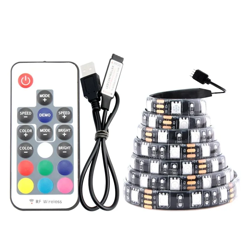 Ensemble de bandes lumineuses à LED avec contrôleur, lampe à ruban étanche, lampe à ruban flexible, rétroéclairage TV, RVB 5050, SMD, USB, DC5V