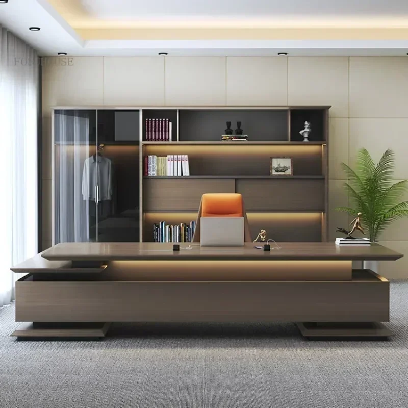 Офисные компьютерные столы для руководителей General Manager. Высококачественный рабочий стол для босса с картотечным шкафом. Роскошный современный набор столов и стульев.
