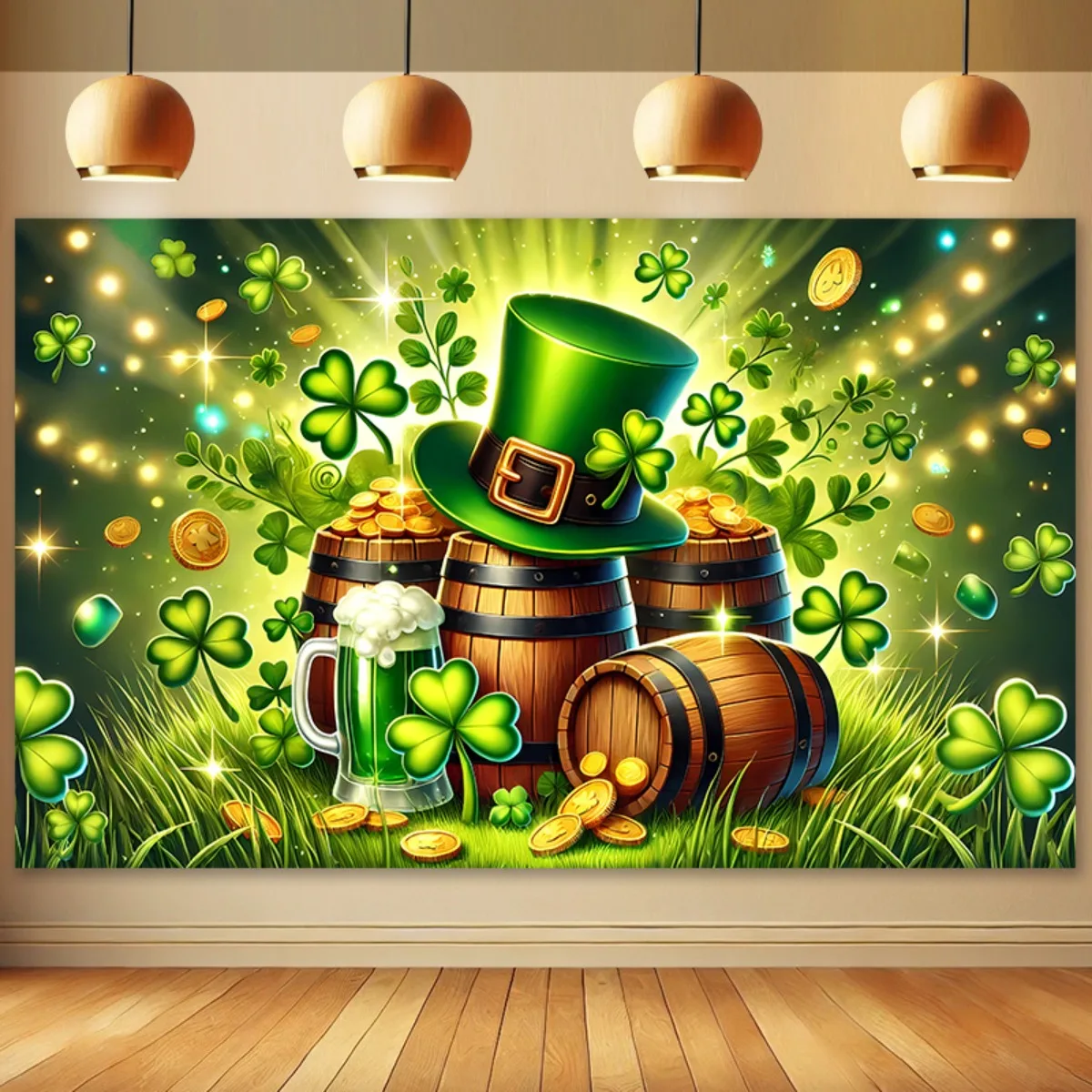 Festive St Patrick Day Curtains Green Shamrock Lucky Coins Irish Theme Polyester Decorative Window Curtain Panel Decor
