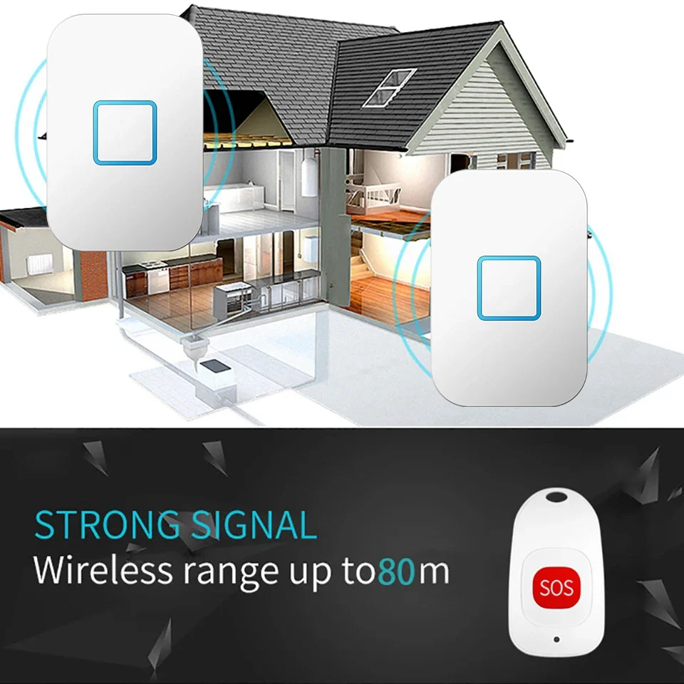 CACAZI Waterproof Wireless Pager Doorbell Intelligent Home Old man Child Emergency call alarm 80 Remote Pager 60 Chime Receiver