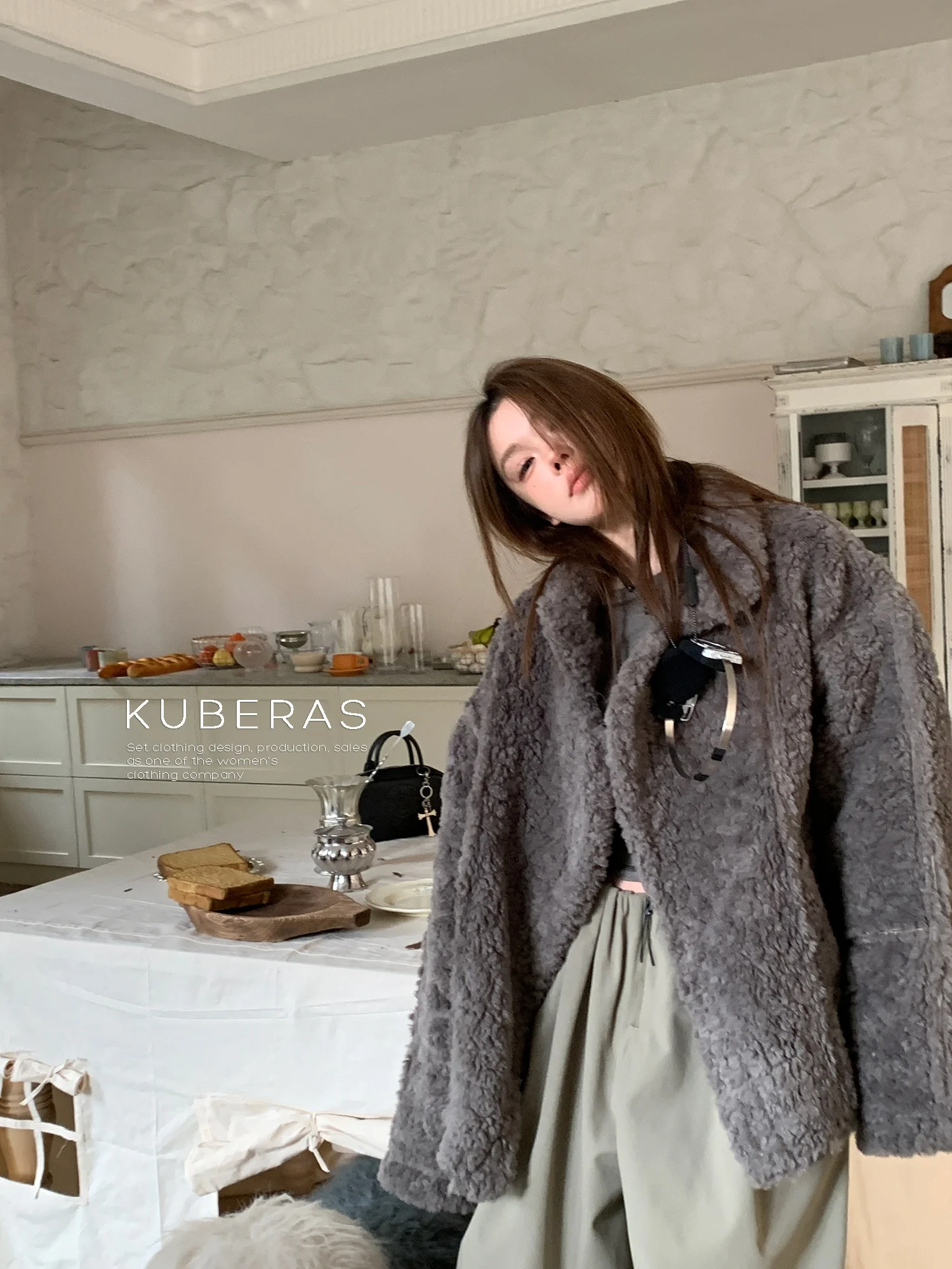 

KAS двусторонняя одежда тюре из овечьего меха свободное ленивое кожаное пальто средней длины женская модная зимняя верхняя одежда