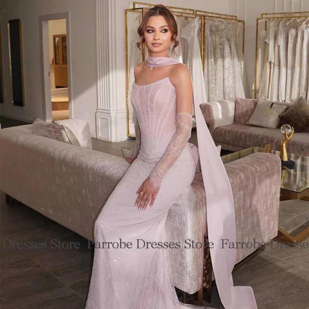 Robes de fête d'anniversaire exquises, en Jersey, gaine/colonne, robe de soirée, rose, sans bretelles, châle en dentelle, robes de bal longues, 2025