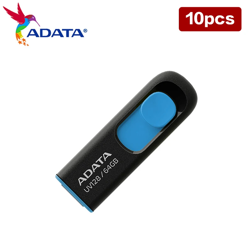 ADATA USB 3.2 플래시 드라이브, 컴퓨터용 정품 플래시 디스크 펜 드라이브, UV128, 32GB, 64GB, 10 개 도매