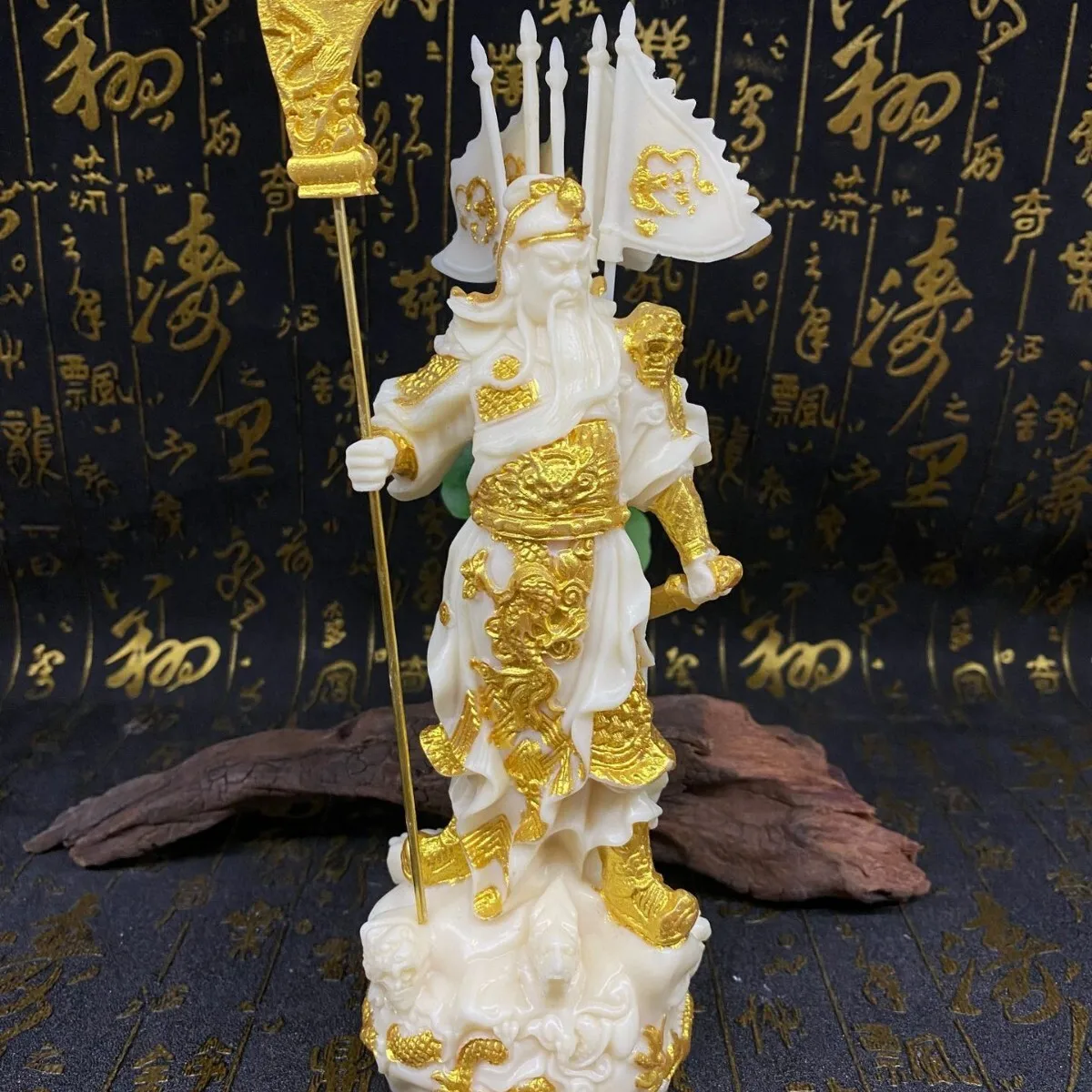 Резьба по фруктам цвета слоновой кости Caishen Wu Qi Gong Yu, стоячий нож, фигурка Гуань, статуя Будды, орнамент ручной работы, благословения для Lucky Feng