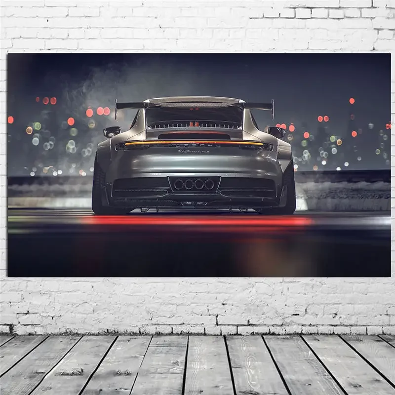 Modern Wall Art Black Supercar 911 GT Back View, HD Canvas Print Poster, Home, Living Room, Corridor, Decoration Painting