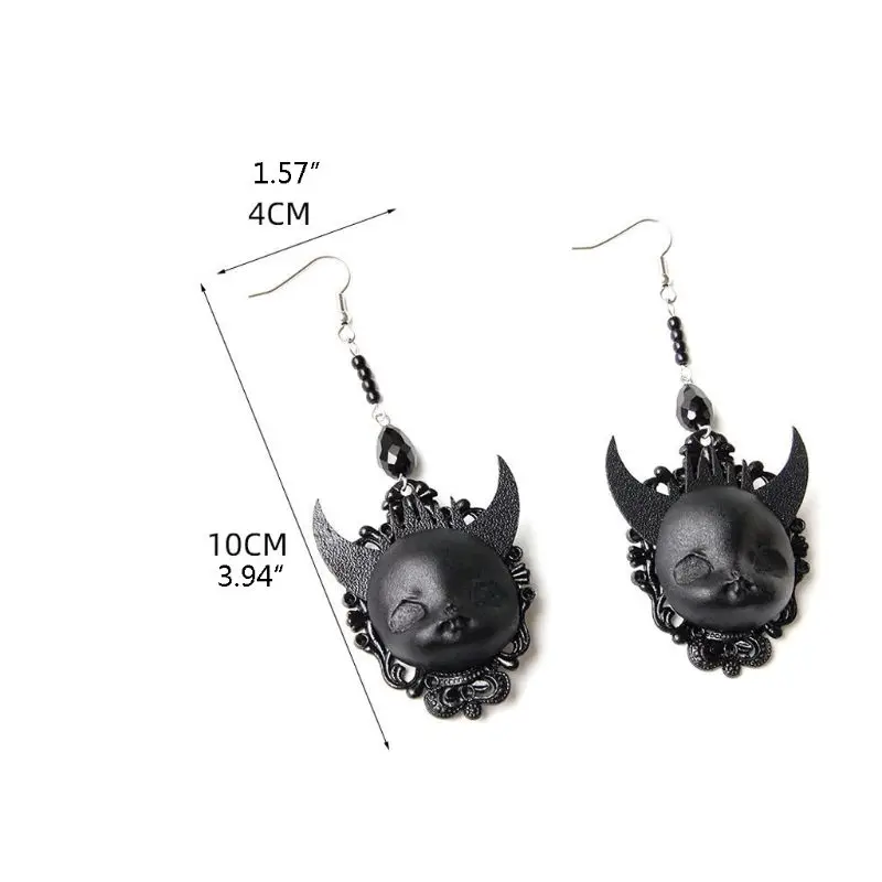 Fashion Devil Death Dangle Earrings for Creative Gothic Punk Black Drop Earrings for Women Girls Unisex Daily Wea