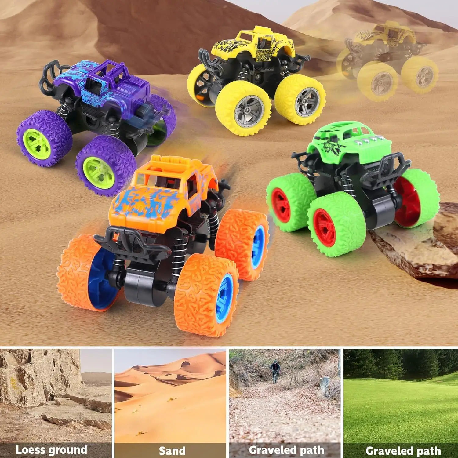 Monster Truck Toys, Pull Back Vehicles Toys, Friction Powered Toy, Mini Push and Go Car Truck Inertia Vehicle, Best Christmas Bi