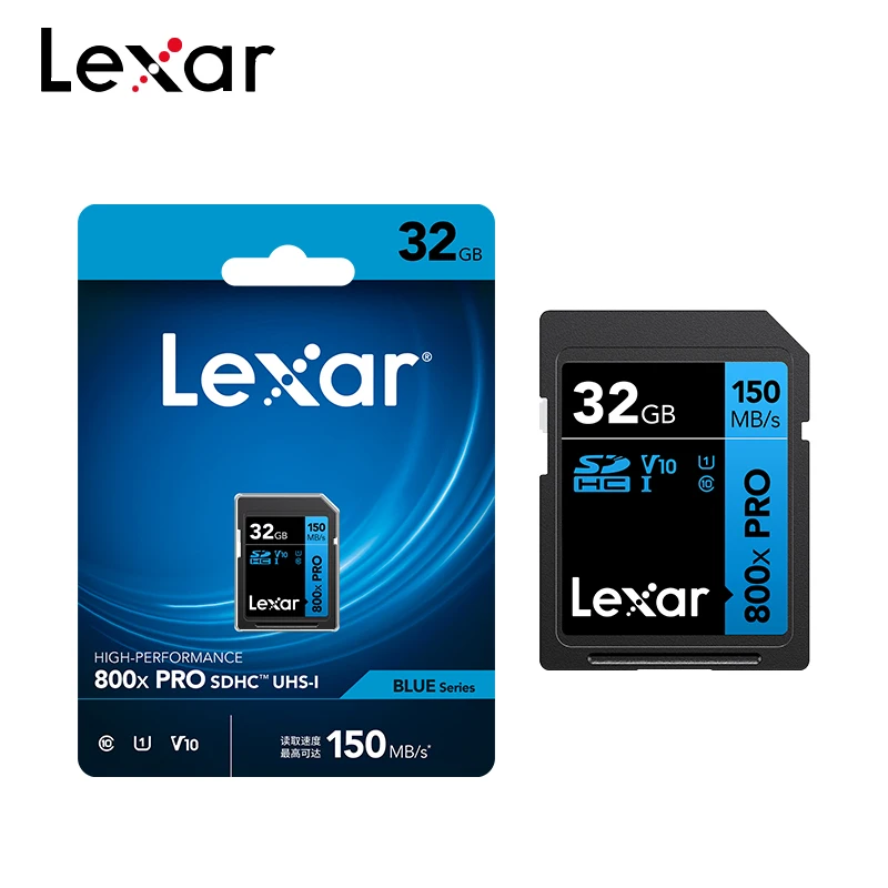 Lexar SD Card 800X Pro 32GB SDHC 64GB 128GB 256GB SDXC Card 150MB/s C10 V30 U3 High Performance Blue Series 4K UHD Memory Card