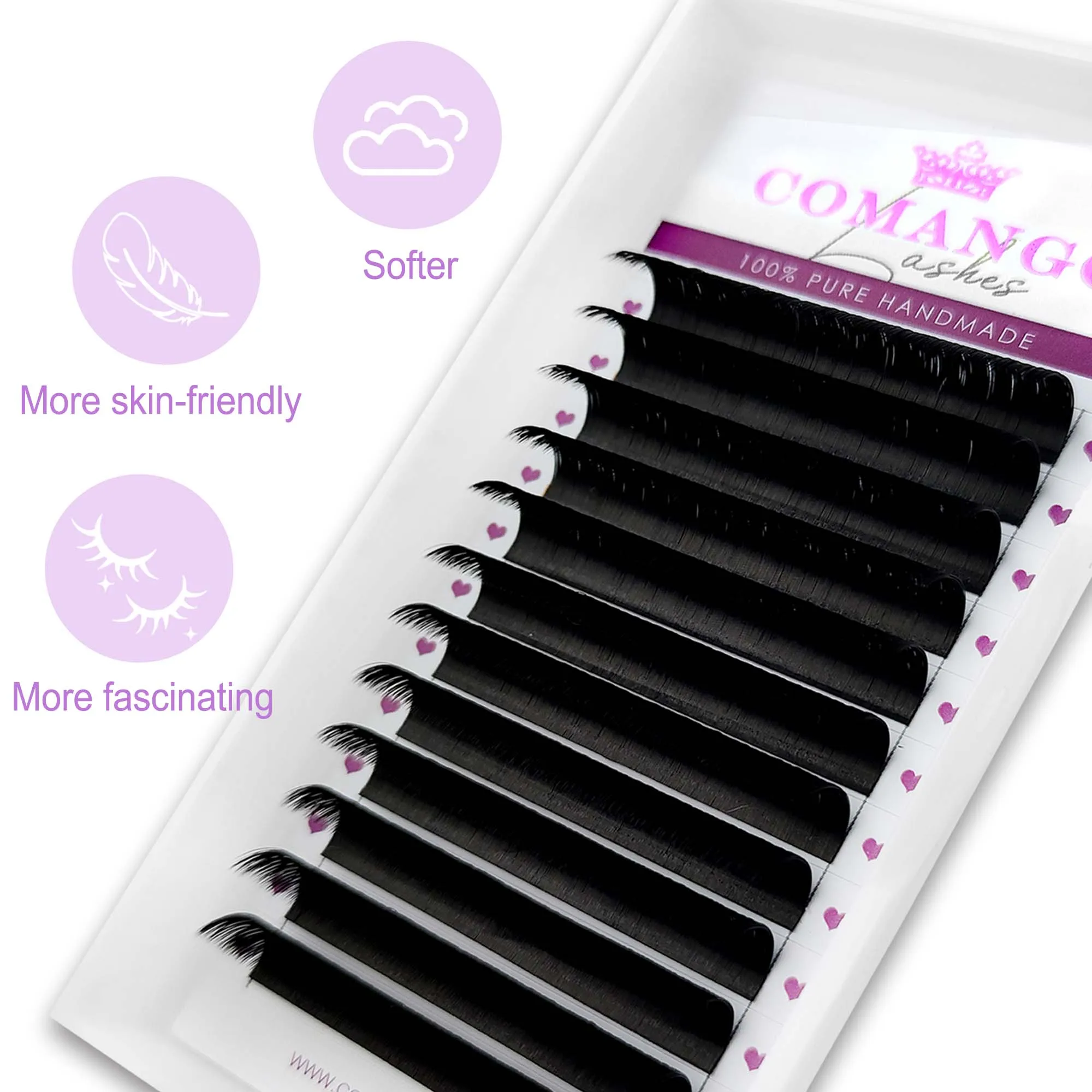 CoMango easy fan cachemire 8 ~ 20 noir mat foncé super doux 0.03 / 0.05 / 0.07 / 0.1 naturel moelleux cils extension mix plateau à cils