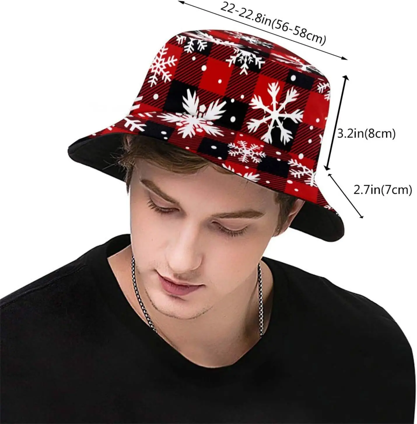 Christmas Red Snowflakes Pattern Bucket Hat Packable Fashion Fisherman Hat Travel Beach Sun Hat 3
