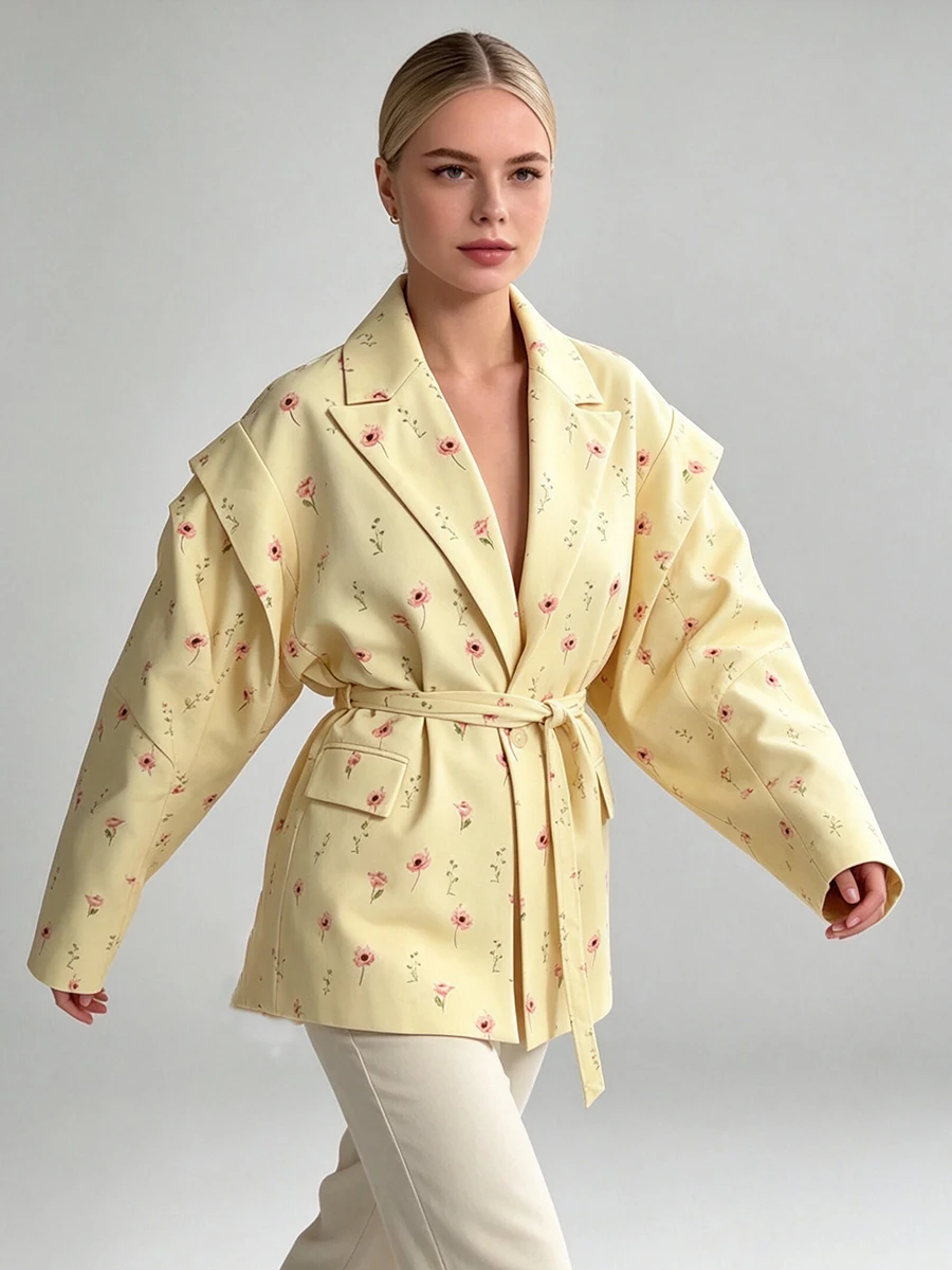 LIMO Women  Lapel Blazer Single Button Drawstring Waist Belted Pocket  Casual Office Chic Tailored Suit Jacket