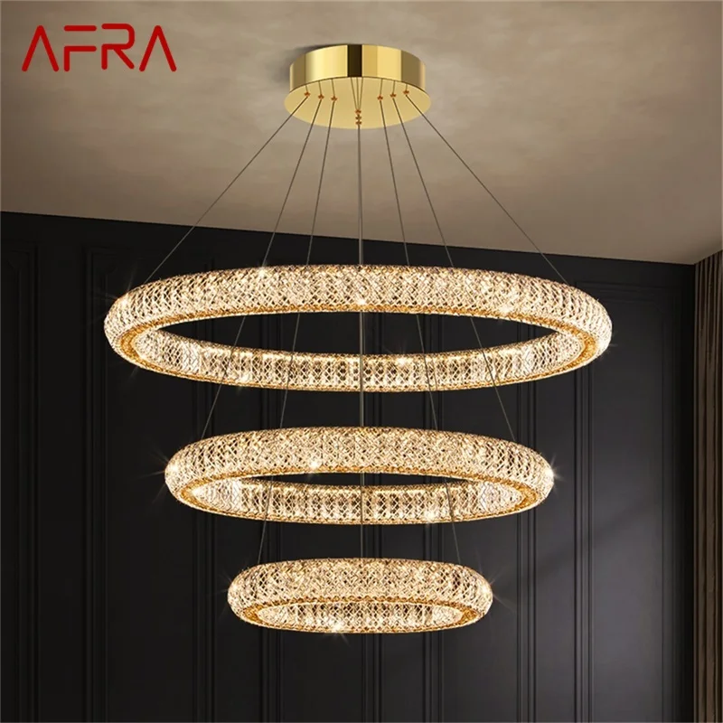 

AFRA Modern Pendant Lamp Crystal Round Rings LED Luxury Fixtures Decorative Chandelier For Home Living Room Bedroom