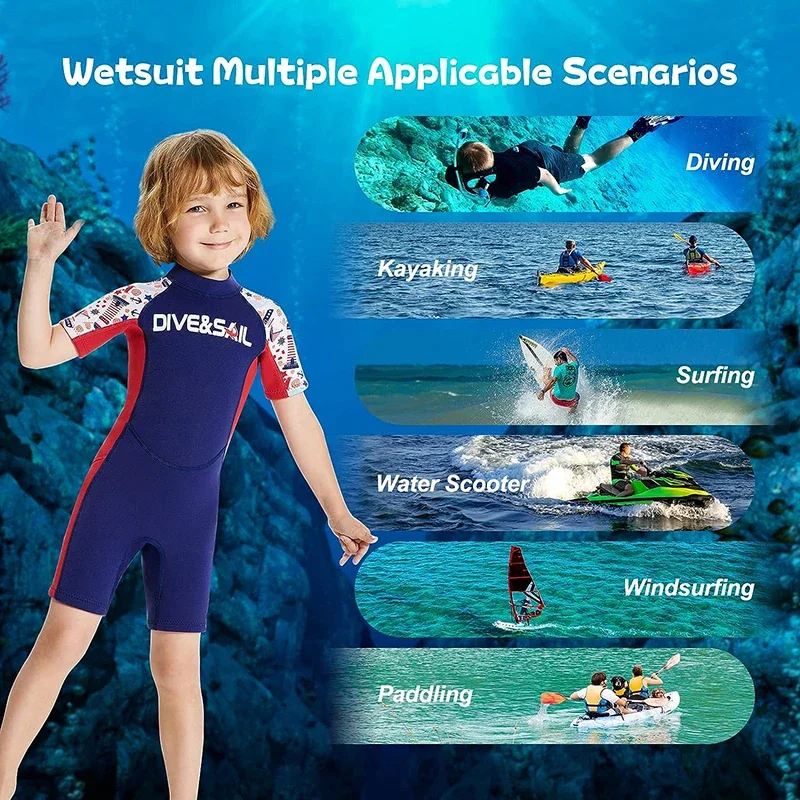 Professionele Neopreen Badkleding Voor Kinderen Voor Jongens, Kleurrijk Duikwetsuit, Korte Mouwen, Dik Badpak Voor Surfen Op Het Strand