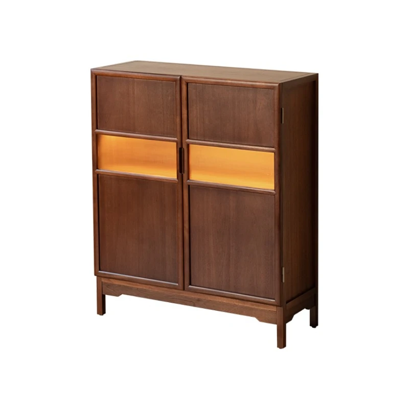 

Golden teak solid wood storage cabinet New Chinese tea set Tea can storage side cabinet