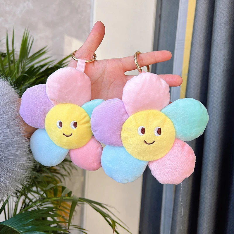 Cute Sun Flower Car Key Chain New Sunflower Plush Keychains Women Ladies Bag Pendant Accessories Keyring Gift