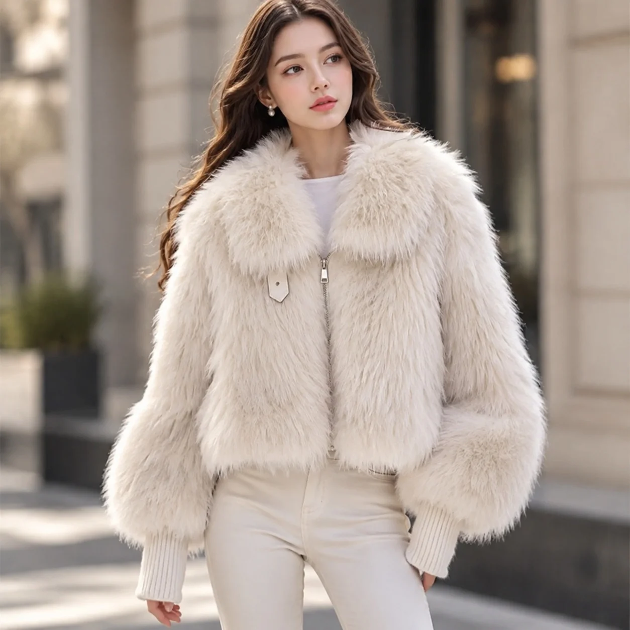 No Hood Puff Sleeve Short Length Coat with Button Closure Collar Neckline Women Winter Jacket Cross Border Elegant Style
