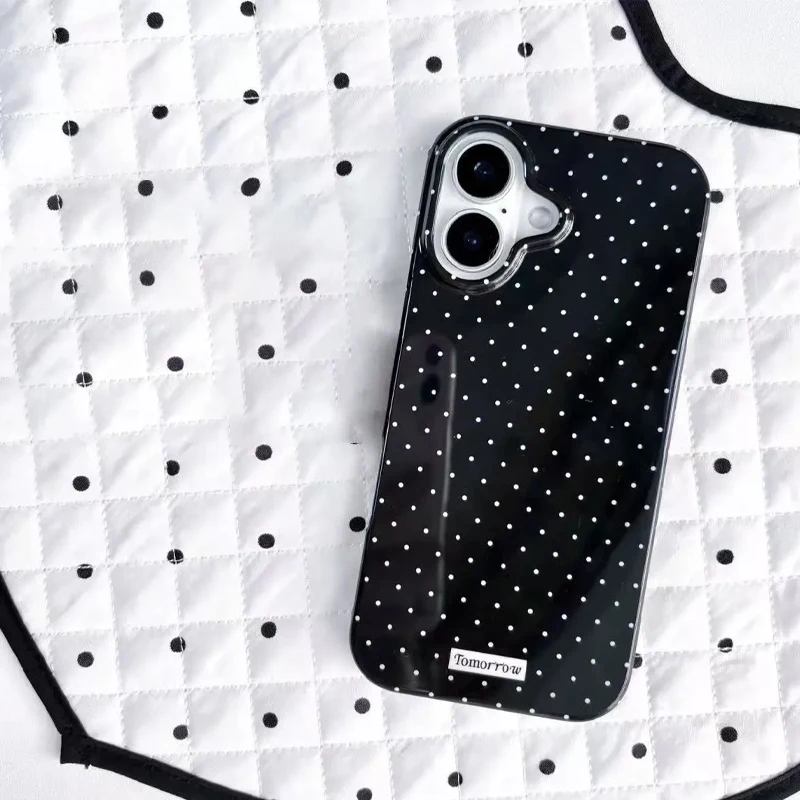 Ins White And Black Polka Dots Minimalist Jelly Phone Case For iPhone 18 17 16 15 14 13 12 11 Pro Max XR XS 7 8 PLUS 17air Cover view 3