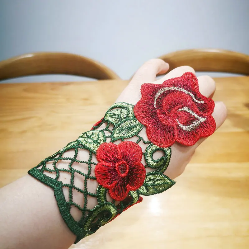 

Flower Embroidery Fingerless Gloves Oriental Classy Fancywork Craft Handwear Hollow Weaving Waistband Clothes Accessories Gift