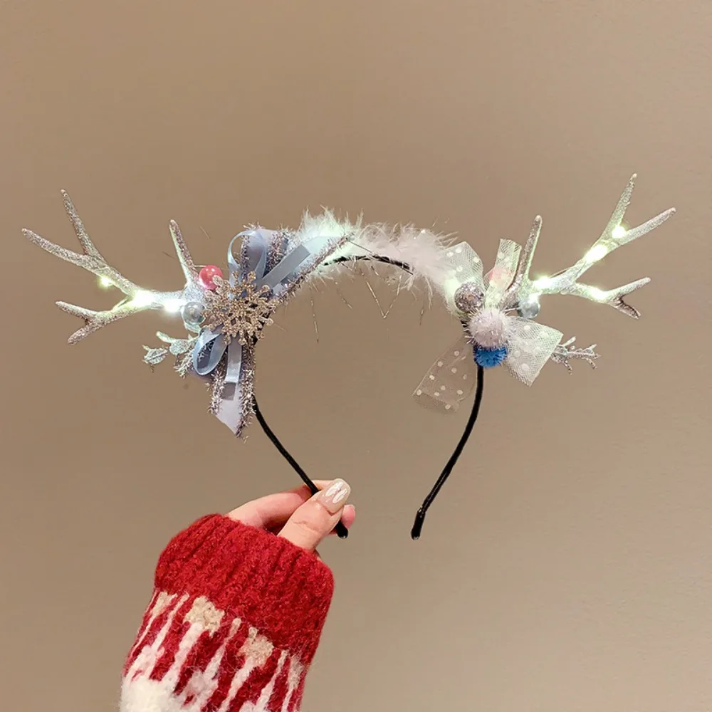 

Plush LED Christmas Headband Glitter Glowing Elk Hair Hoop Antlers Headband Hair Band Party Dress Up Glowing New Year Headband