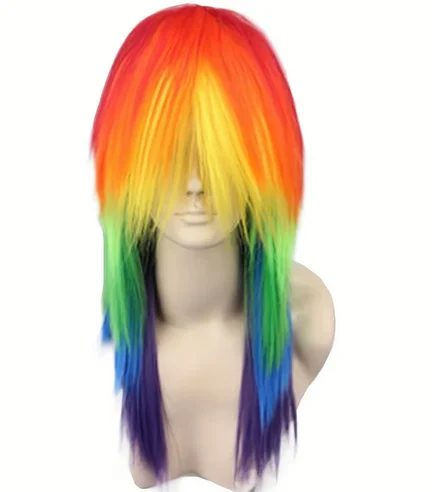 Rainbow Dash Cosplay Long Straight Rainbow Synthetic Cosplay Wig for Halloween Christmas School Thanksgiving Day