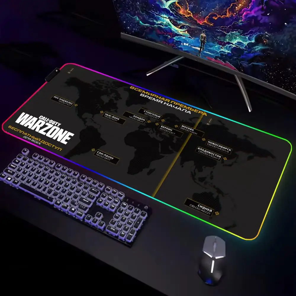 

Warzone Mouse Pad Gamer Rgb Desk Mat Back Light Led Mousepad Setup Gaming Accessories Deskmat Big Mousepepad Backlight