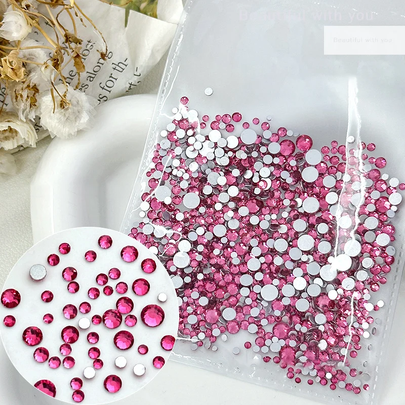 1440Pcs Round Non Hotfix Glitter Bling Manicure Strass Silver Flatback Resin Rhinestones Glue On Beads Nail Art Gems Diy