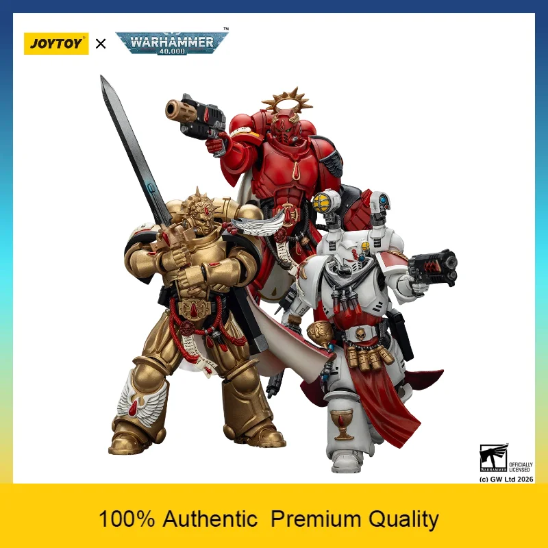В наличии: Набор фигурок JOYTOY Warhammer 40k Blood Angels 1/18: Капитан, Элитный Командир, Сангвинариумский Священник. Коллекционная модель.