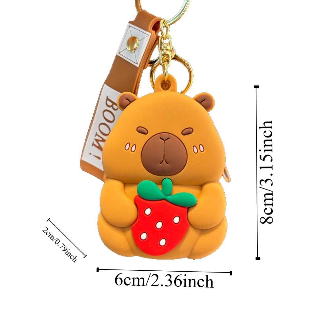 2 stücke Schlüssel Ring Capybara Puppe Brieftasche Erdbeere Tragbare Silikon Lagerung Tasche Wasserdicht Braun Kinder Cartoon Geldbörse Freunde