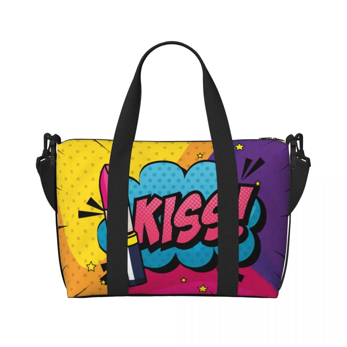 

Custom Large Pop Art Lipstick Kiss Tote Bag Women Shopping Shoulder Gym Beach Travel Bag