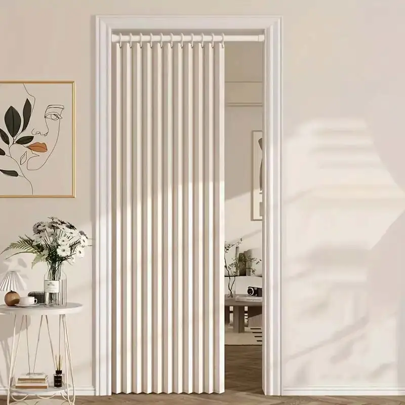 Foldable Door Curtain Semi Transparent Soft Light Permeable Keep Bright with Hooks for Entryway Small Corridor